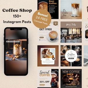 150+ Coffee Shop Instagram Post Canva Templates - Coffee House Social Media Marketing Templates- Cafe Business Social Media - IG Post Coffee