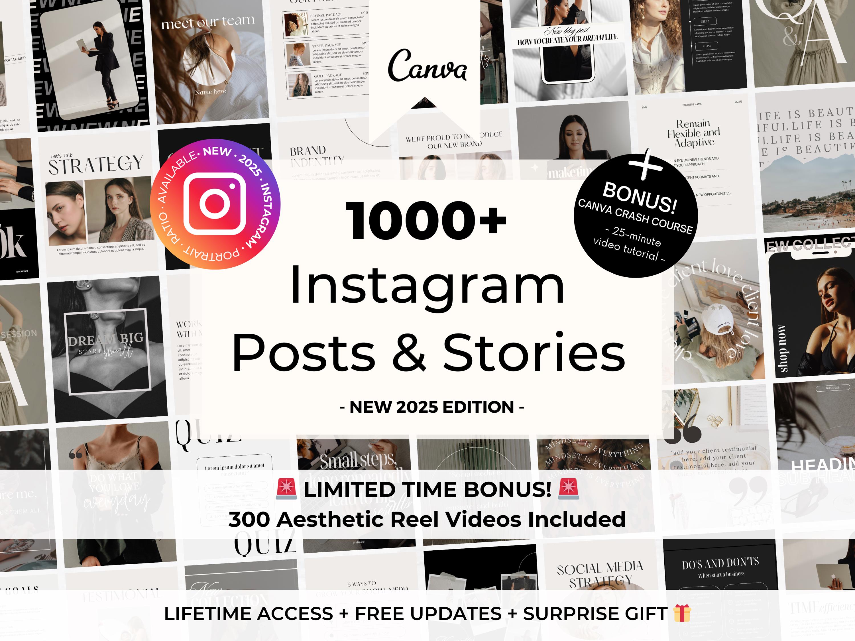 1000+ Instagram Portrait Post and Stories Templates - Editable Canva Instagram Templates Bundle - Aesthetic Instagram Templates