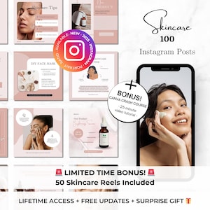 100 Skincare Instagram Post Templates - Esthetician Luxury Skincare Instagram - Beauty Salon Marketing - Skincare Canva Editable Templates