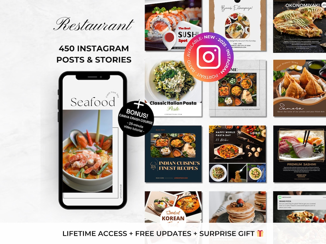 450 Instagram Canva Templates for Food Restaurant - Editable Restaurant ...