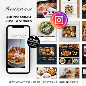 450 Instagram Canva Vorlagen für Food Restaurant - Bearbeitbares Restaurant Instagram - Italienisch, Indisch, Mexikanisch, Instagram - Food Instagram