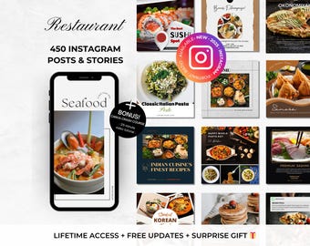 450 Instagram Canva Templates For Food Restaurant - Editable Restaurant Instagram - Italian, Indian, Mexican, Instagram - Food Instagram