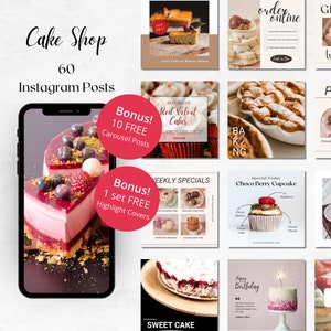 60 Cake Shop Instagram Canva Templates - Cake Decorator Social Media - Bakery Instagram Kit - Cake Business Marketing - Café Instagram