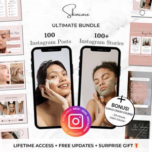 200+ Skincare Instagram Post and Stories Canva Templates - Beauty Salon Branding - Esthetician Canva Templates -Skincare Editable Templates