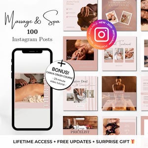100 Massage & Spa Instagram Posts - Massage Therapist Templates - Spa Canva Templates - Therapist Instagram Posts - Massage Therapy Posts