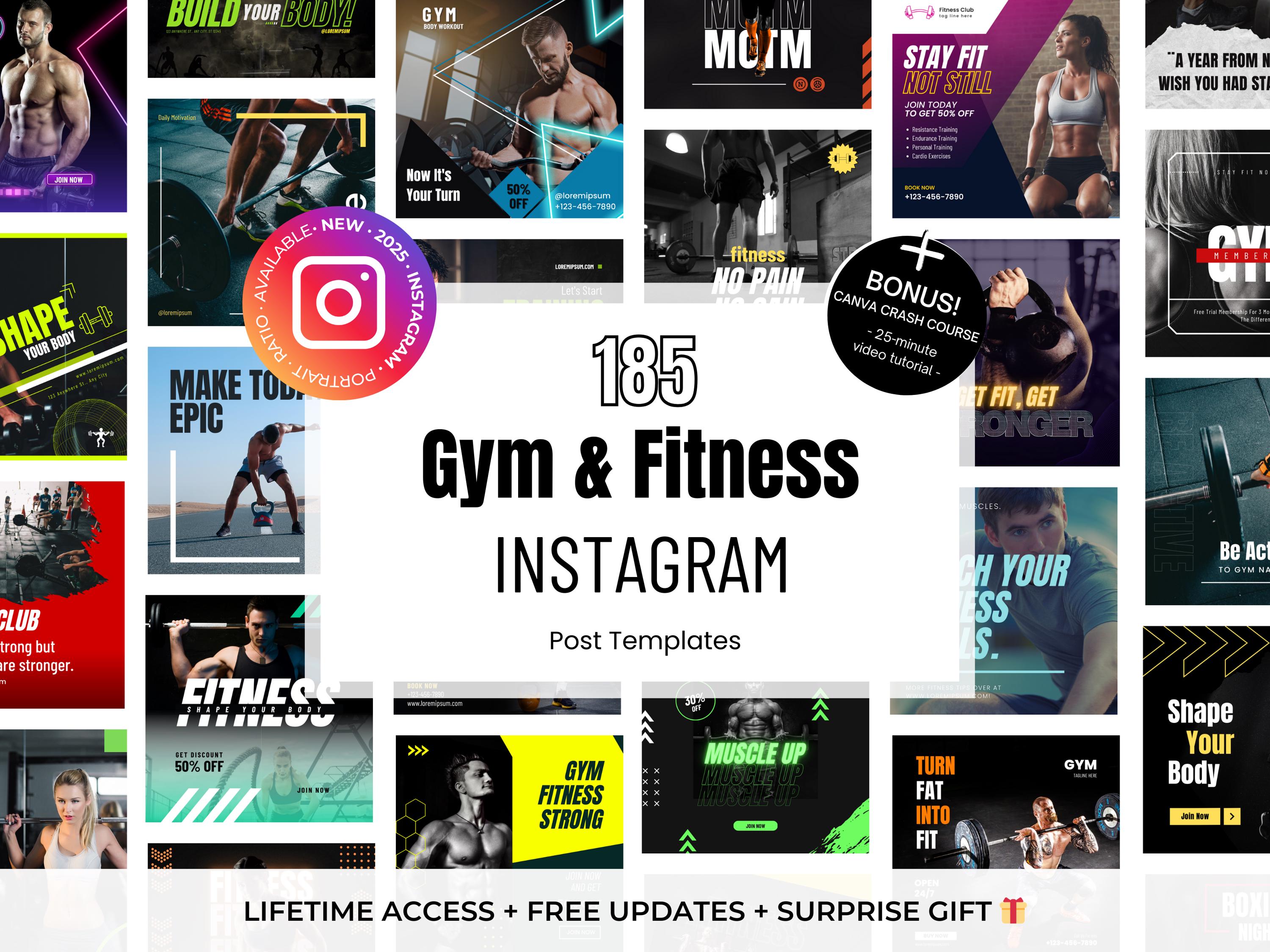 185 Gym & Fitness Instagram Post Canva Vorlagen - Fitness Instruktor, Übung, Fitnessstudio, Workout, Personal Trainer Bearbeitbare Instagram Posts