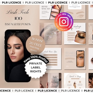 PLR: 100 Lash Tech Instagram - Lash Extensions Canva Templates -Lashes Editable Instagram Templates -Lash Artist Template - Lash Lift Posts