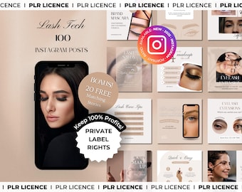 PLR: 100 Lash Tech Instagram - Lash Extensions Canva Templates -Lashes Editable Instagram Templates -Lash Artist Template - Lash Lift Posts