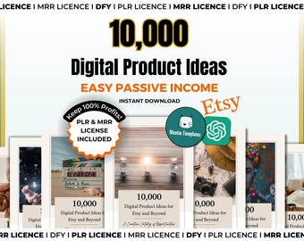 PLR MRR 10,000 Digital Product Ideas for Passive Income eBook - Done for You Digital Products Resell Rights Digital Marketing Resell Vault