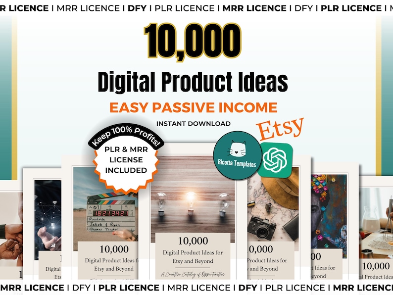 PLR MRR 10,000 Digital Product Ideas for Passive Income eBook - Done for You Digital Products Resell Rights Digital Marketing Resell Vault 画像 1