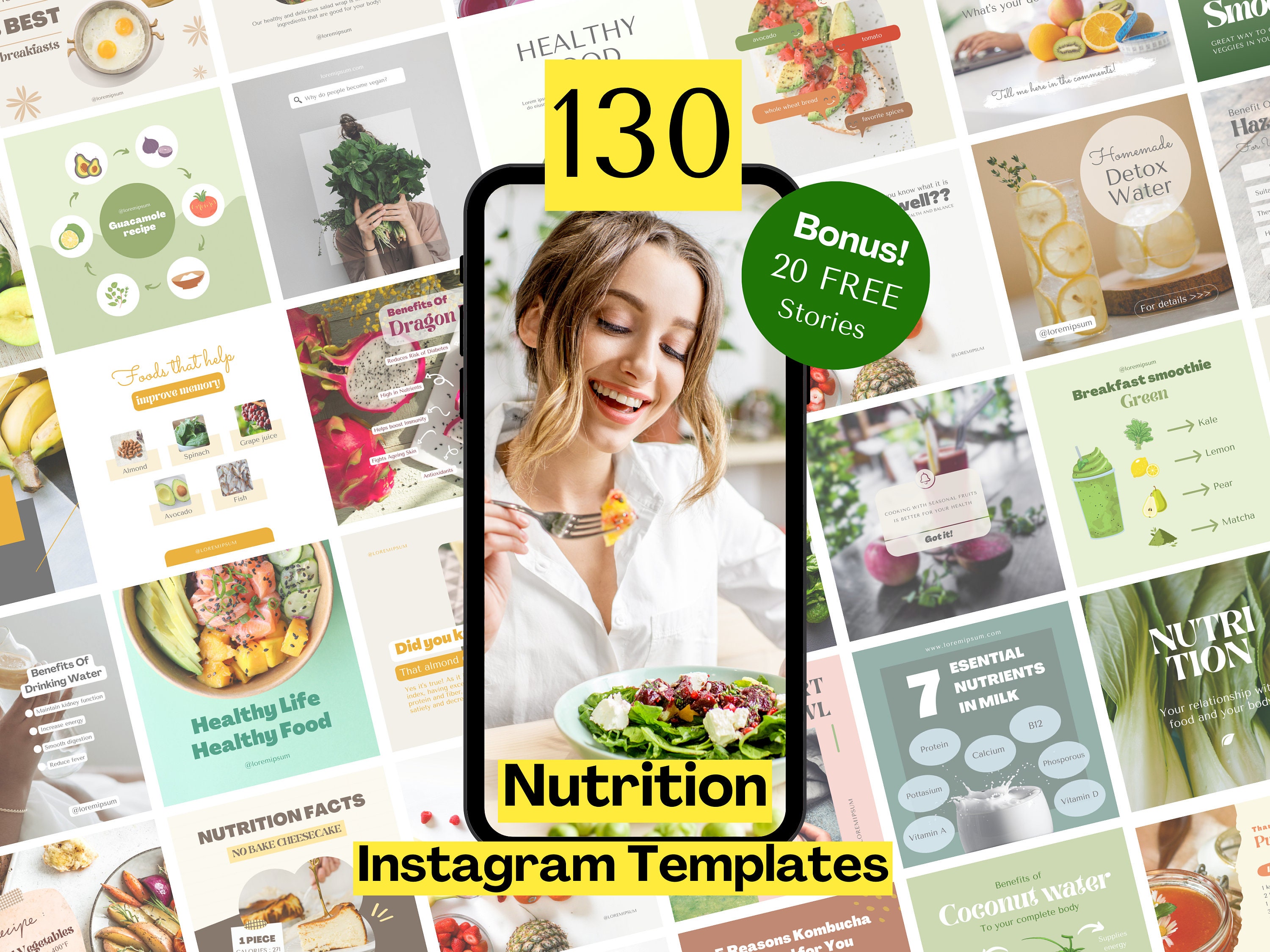 130 Nutrition Instagram Canva Templates Health & Wellness Instagram ...