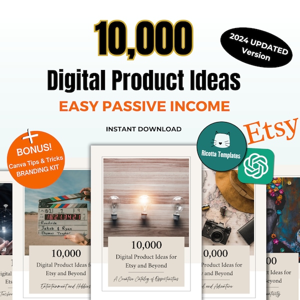 Digital Product Ideas for Etsy and Beyond - Easy Passive Income Ideas - Etsy Seller Resources - Chat GPT Prompts - Etsy Business Inspiration