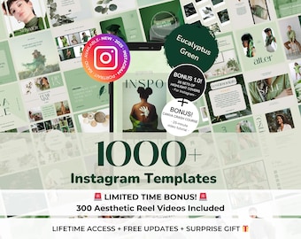 ULTIMATE 1000+ Green Instagram Portrait Templates - Green Canva Editable Instagram Templates - Green Posts, Stories, Carousels, Highlights