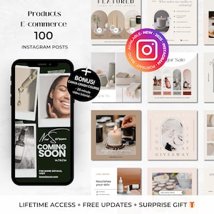 100 Product Ecommerce Instagram Post Canva Templates - Soap, Candles, Home Decor, Products Instagram Template - Ecommerce Product Template