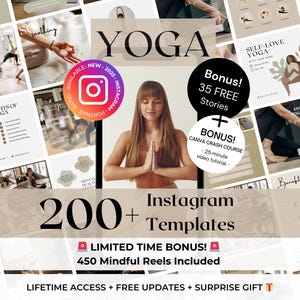 200+ Yoga Instagram Post and Stories Canva Templates - Yoga Teacher Wellness Coach -Fitness Instagram Influencer Template -Yoga Social Media