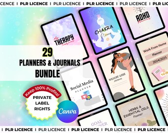 29 Digital Planners & Journals PLR Bundle - Done for You Editable Canva PLR Templates, Trackers - Private Label Rights DFY Digital Product