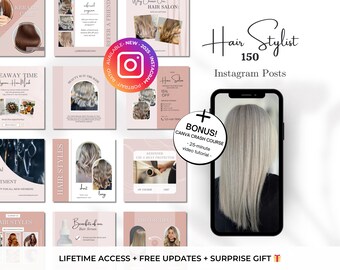 150 Hair Stylist Instagram Canva Templates - Hair Salon Instagram Template -Hair Instagram- Hair Social Media - Hair Business Canva Template