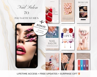 70 Nagelstudio Geschichten - Nail Art Instagram - Maniküre Canva Templates - Nail Tech Posts Instagram - Nagelstudio Feed - Nageldesign