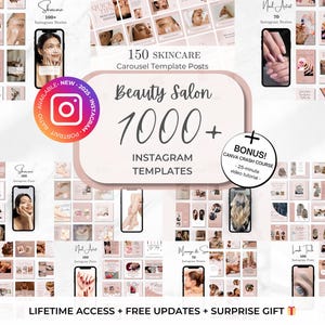 1000+ Beauty Salon Instagram Canva Templates Bundle: Hair Salon, Nail Salon, Skincare, Lashes, Massage, Spa, Waxing, Esthetician