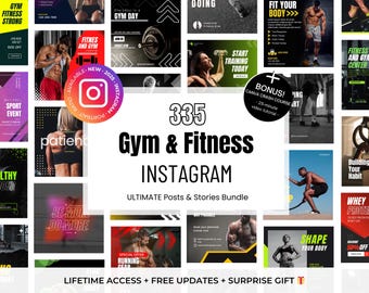 335 Gym & Fitness Instagram Posts Canva Vorlagen Bundle - Fitness Instruktor, Personal Trainer Gym Business Instagram Vorlagen