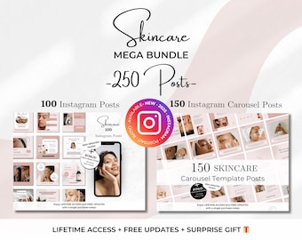 250 Skincare Templates BUNDLE -Skincare Instagram Posts and Carousels -Luxury Skincare Salon -Esthetician Canva Templates-Skincare Marketing