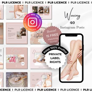 PLR: 40 Waxing Instagram Posts - Hair Removal Canva Templates - Bikini Wax Templates - Body Waxing Social Media - Esthetician Templates