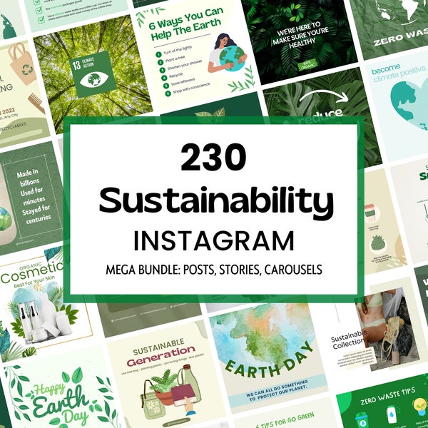 230 Sustainability Instagram Canva Templates - Environmental Awareness Instagram -Eco-friendly Instagram -Environmental Content Social Media