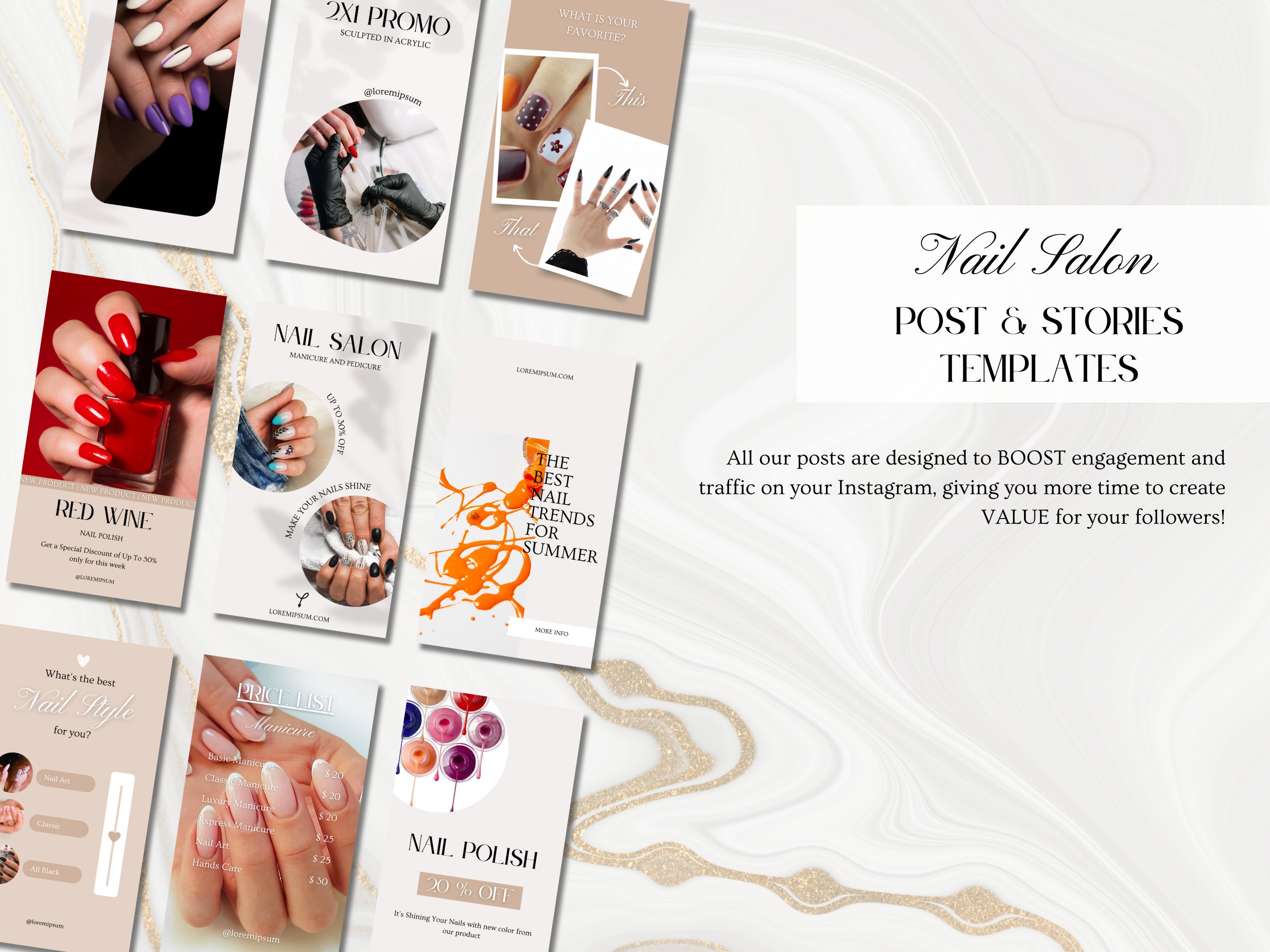 170 Nail Salon Instagram Post and Stories Canva Templates nail Tech ...