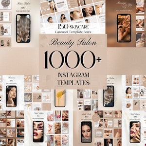 1000+ Beauty Salon Instagram Canva Templates Bundle: Hair Salon, Nail Salon, Skincare, Lashes, Massage, Spa, Waxing, Esthetician