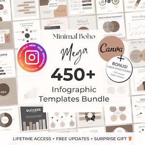 450+ Minimal Boho Instagram Infographics Canva Templates - Infographics Bundle - Social Media Toolkit - Small Business Beige Marketing Kit