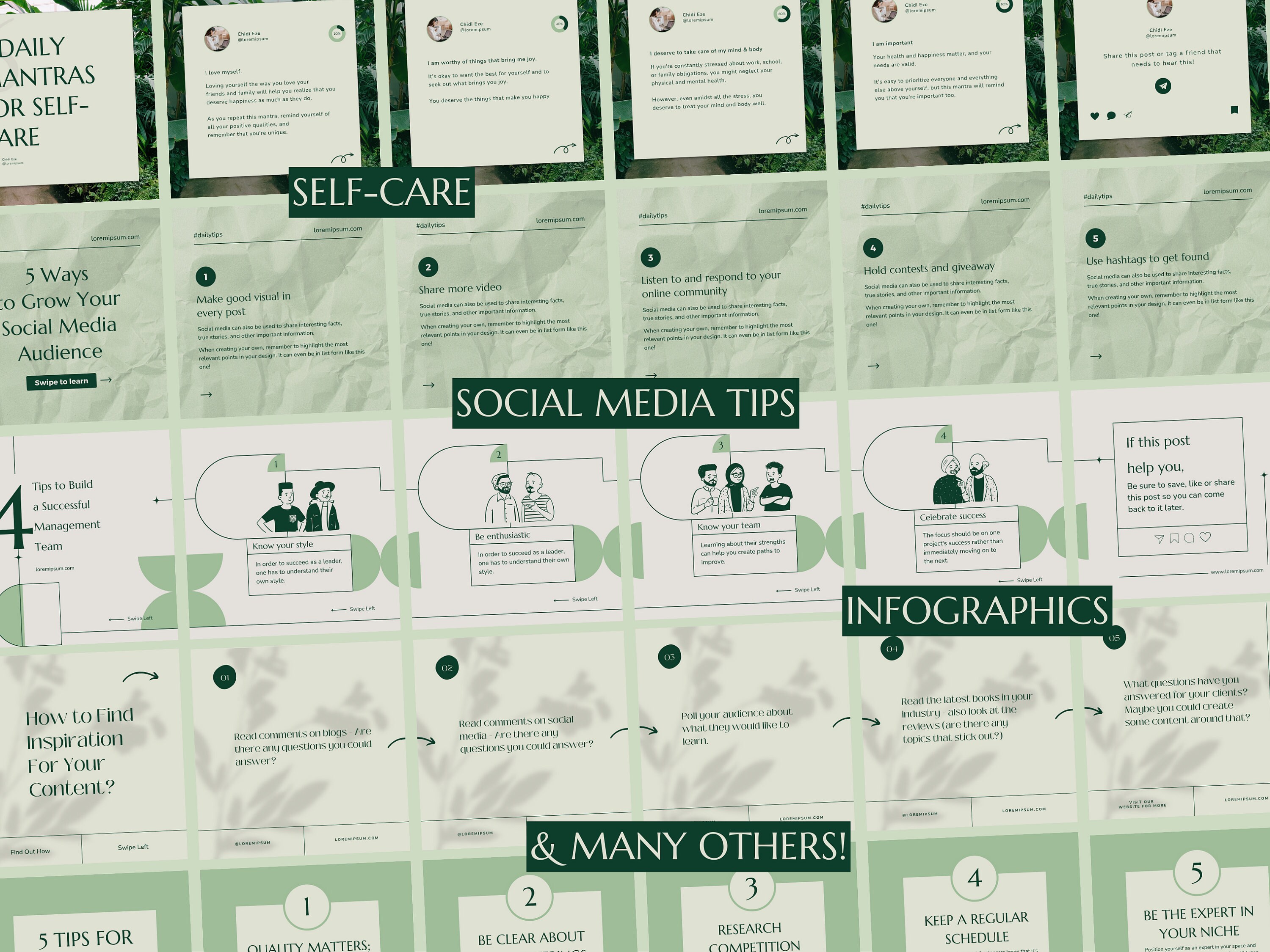 1000 Green Instagram Carousel Post Canva Templates BUNDLE - Green ...