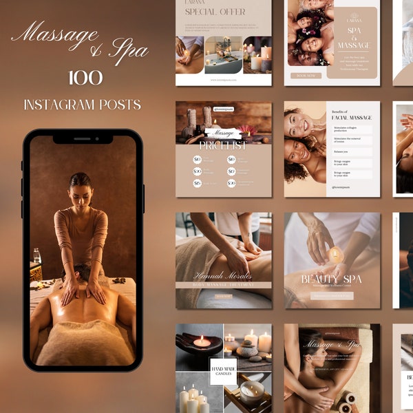 100 Massage & Spa Instagram Post Canva-sjablonen - Therapeut Instagram-berichten - Massagetherapeut-sjablonen - Schoonheidsspecialiste Sociale Media