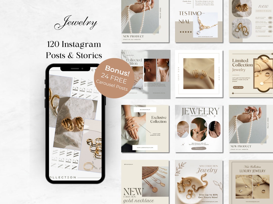 120 Jewelry Instagram Canva Templates Jewellery Social Media Branding ...