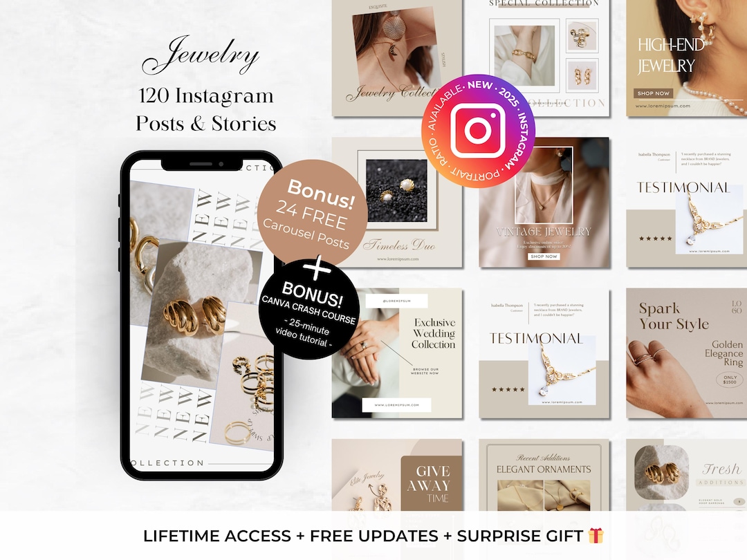 120 Jewelry Instagram Canva Templates - Jewellery Social Media Branding ...