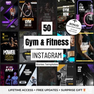 50 Fitness Workout Instagram Stories Canva Templates - Fitness Instructor, Exercise, Gym & Personal Trainer Social Media IG Templates
