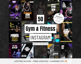 50 Fitness Workout Instagram Stories Canva Vorlagen - Fitness Instruktor, Übung, Fitnessstudio & Personal Trainer Social Media IG Vorlagen