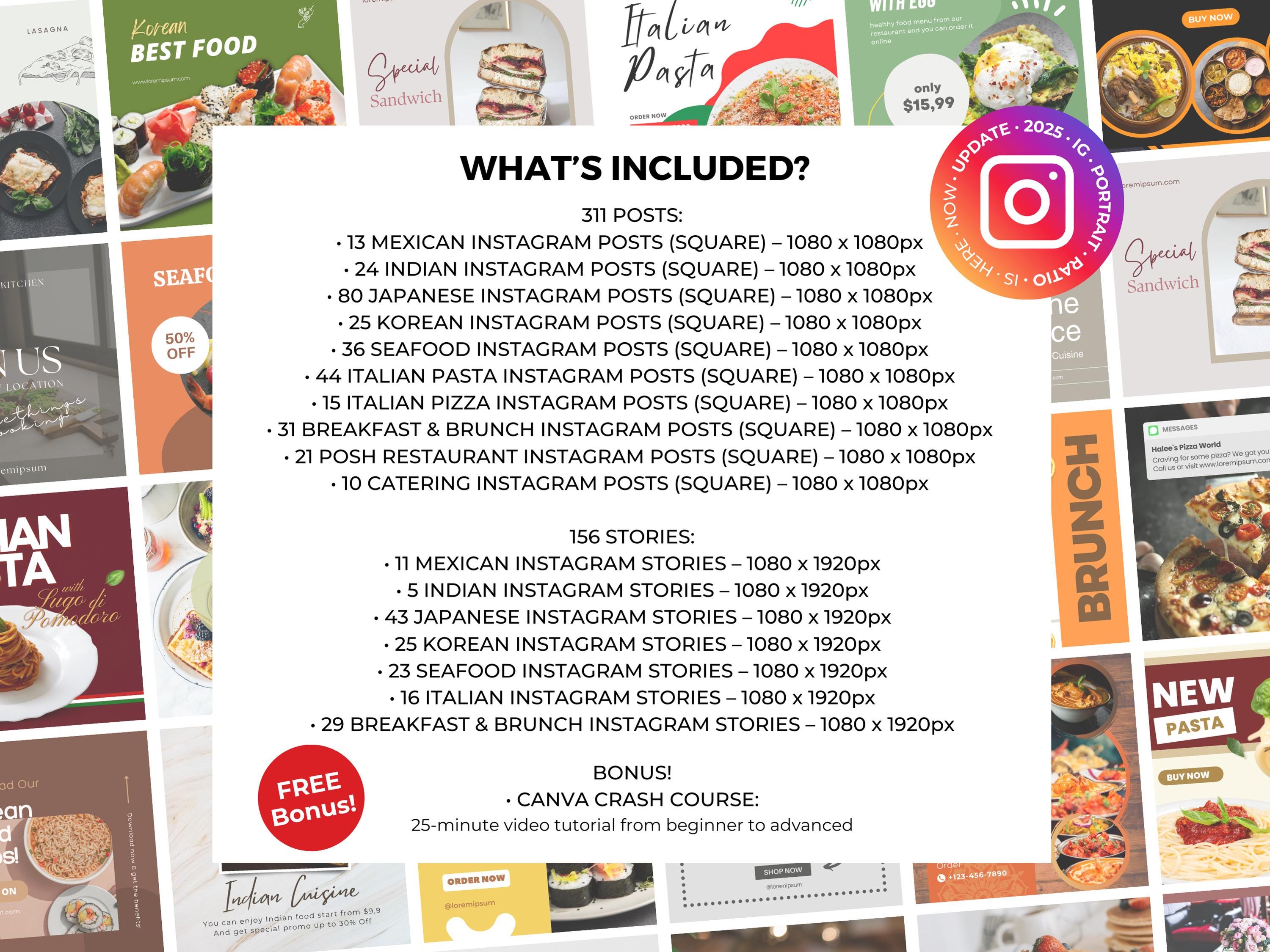 450 Instagram Canva Templates for Food Restaurant - Editable Restaurant ...