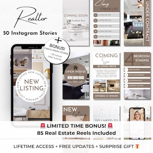 50 Realtor Instagram Stories Canva Templates - Real Estate Social Media -Realtor Marketing Templates - Real Estate Agent Instagram Branding
