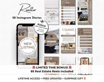 50 Realtor Instagram Stories Canva Templates - Real Estate Social Media -Realtor Marketing Templates - Real Estate Agent Instagram Branding
