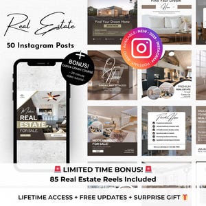 50 Real Estate Instagram Post Canva Templates - Real Estate Social Media -Realtor Marketing Templates - Real Estate Agent Instagram Branding
