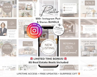 200+ Realtor Instagram Canva Templates BUNDLE - Real Estate Social Media -Realtor Marketing Templates - Real Estate Agent Instagram Branding