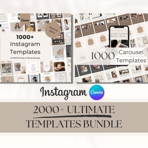 2000+ Instagram Templates BUNDLE - Minimal Boho Social Media Templates - Canva Editable Beige Instagram Carousels, Post, Stories Templates