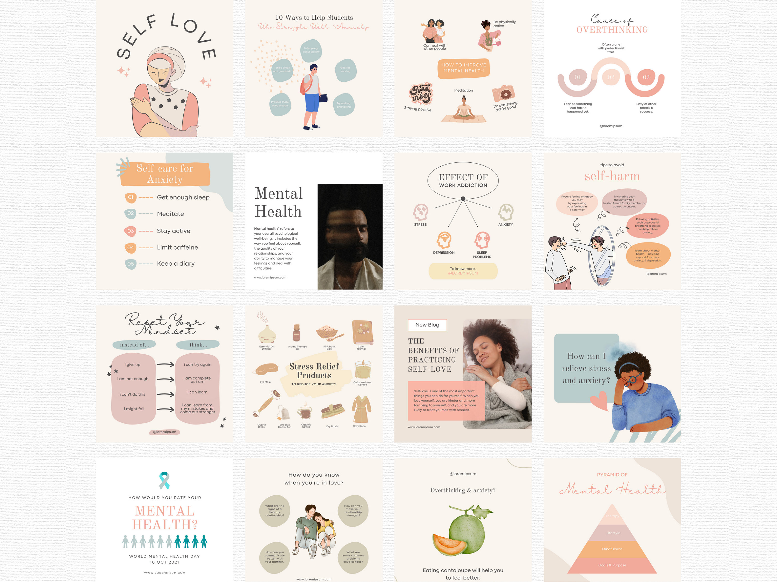 222 Mental Health Instagram Canva Templates psychotherapy wellness and ...