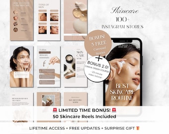 100+ Skincare Stories Instagram Templates - Luxury Skincare Canva Templates - Beauty Salon Templates - Esthetician Skincare Coaching