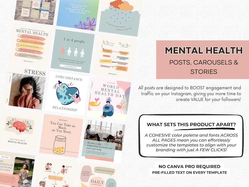 470 Mental Health Instagram Canva Templates -psychotherapy -wellness ...