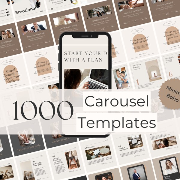 Lot de 1000 modèles minimalistes bohèmes de toile de carrousel Instagram - boîte à outils marketing - modèles de coaching - articles de carrousel pour Instagram