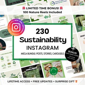 230 plantillas Canva de Instagram sobre sostenibilidad: Instagram de concienciación ambiental, Instagram ecológico, contenido ambiental y redes sociales.