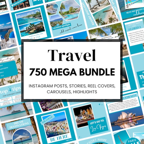 750 Travel Instagram Canva Templates - Travel Agent Instagram - Travel Blogger Templates -Travel Influencer Instagram -Vacation Resort Insta