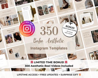 350 Boho Instagram Aesthetic - Fashion Social Media Editable Canva Templates - Social Media Manager IG Posts - Fashion Ecommerce Templates