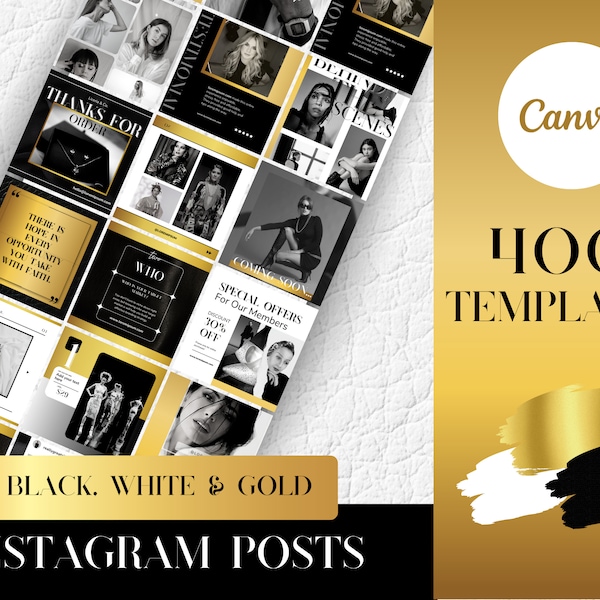 400+ Gold Instagram Canva Templates - Luxury Fashion Canva Templates - Gold Canva Templates - Luxury Instagram Branding - Lux Social Media